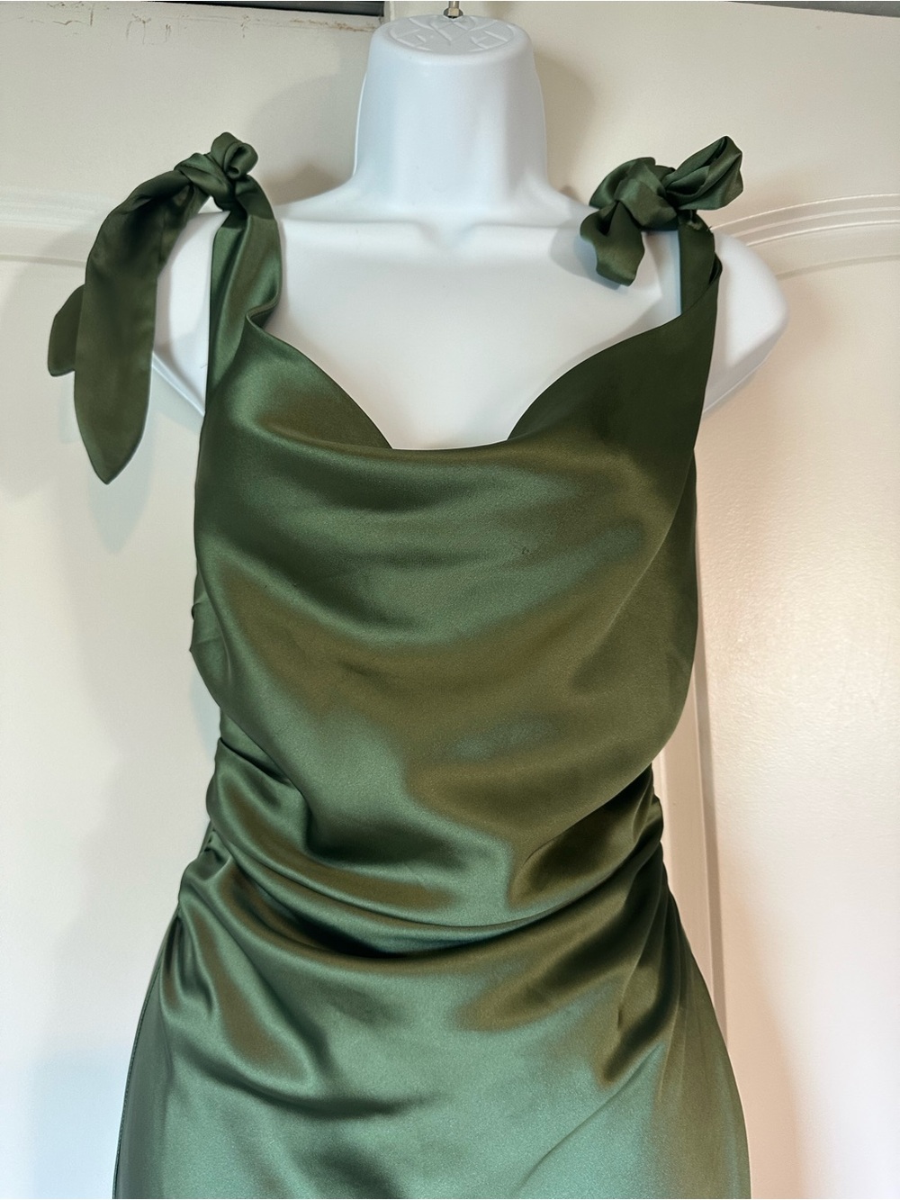 Petal & Pup Olive Green Satin Tie-Shoulder Maxi Dress - Picture 4 of 7